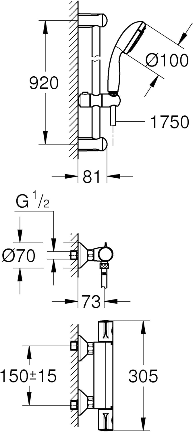 Grohe Grohtherm 800 | Brause- und Duschsystem - Thermostat -Brausebatterie | Inklusive Brausegarnitu