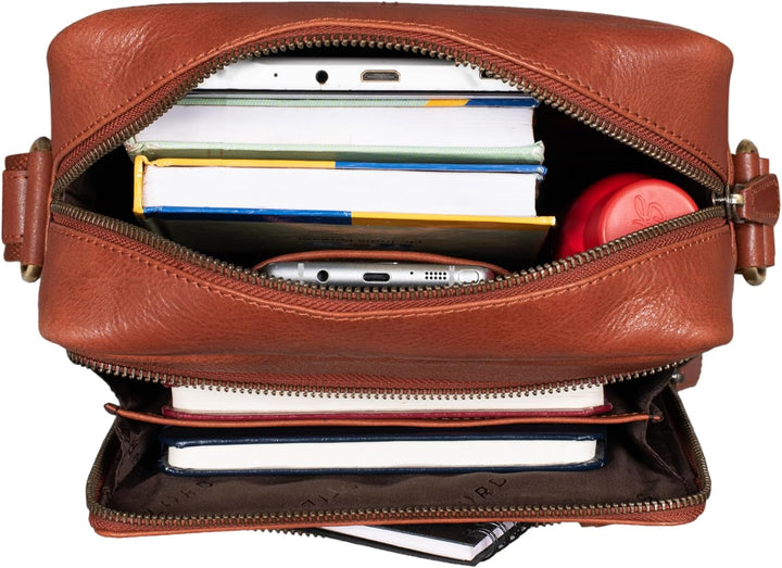 STILORD 'Nathan' Umhängetasche Herren Leder klein braun Vintage Herrentasche 10,1 Zoll Tablettasche