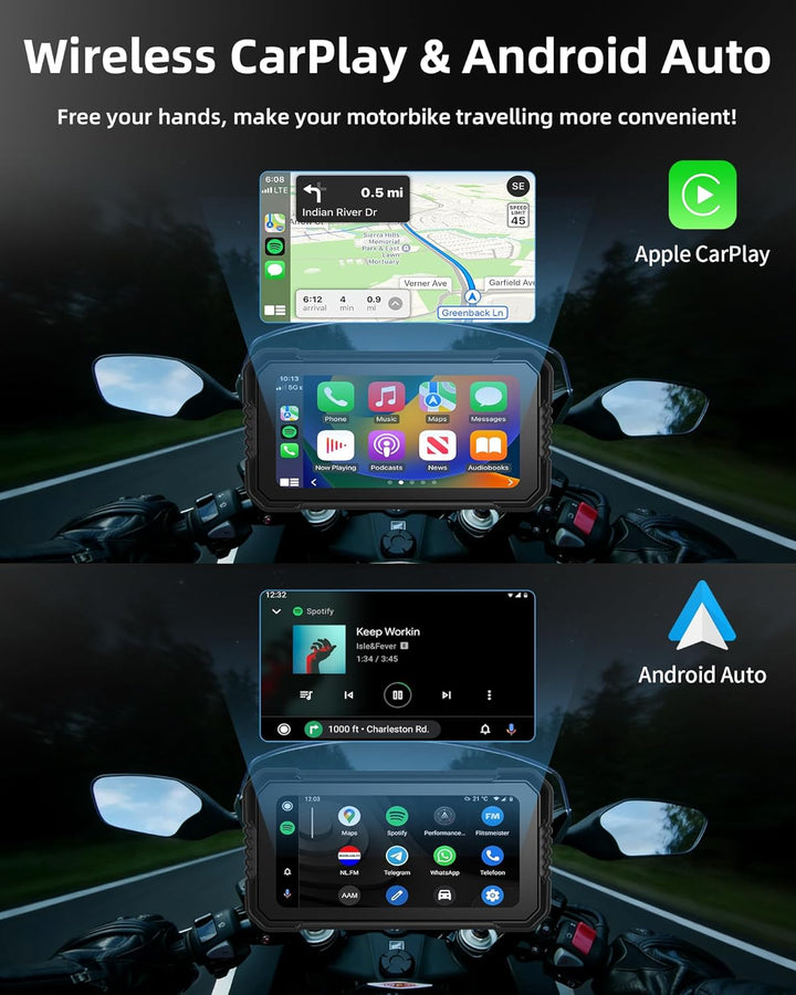Jansite 6,25 Zoll Motorrad Carplay Display mit TPMS, Motorrad Navigationsgeräte Android Auto IP67 Wa