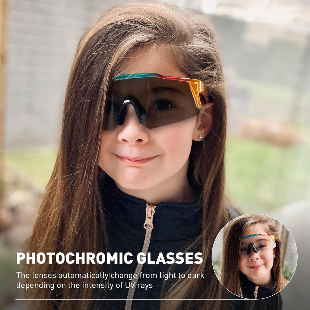 KAPVOE Photochromatische Selbsttönend Fahrradbrille TR90 Rahmen für Herren Damen Jungen Mädchen Klar