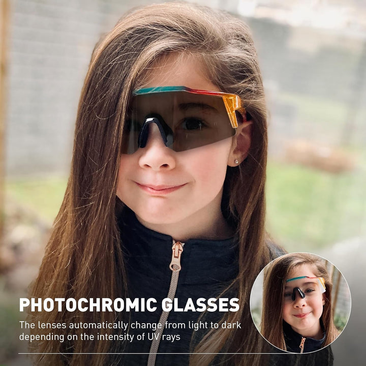 KAPVOE Photochromatische Selbsttönend Fahrradbrille TR90 Rahmen für Herren Damen Jungen Mädchen Klar