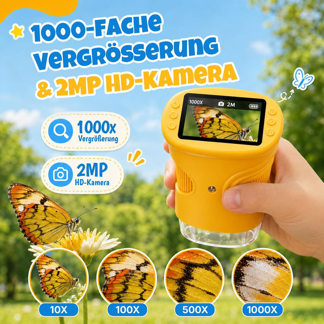 1000X Mikroskop für Kinder,1080P HD Handy Digital Tragbares Taschenmikroskop mit 2,4″ IPS-Display fü