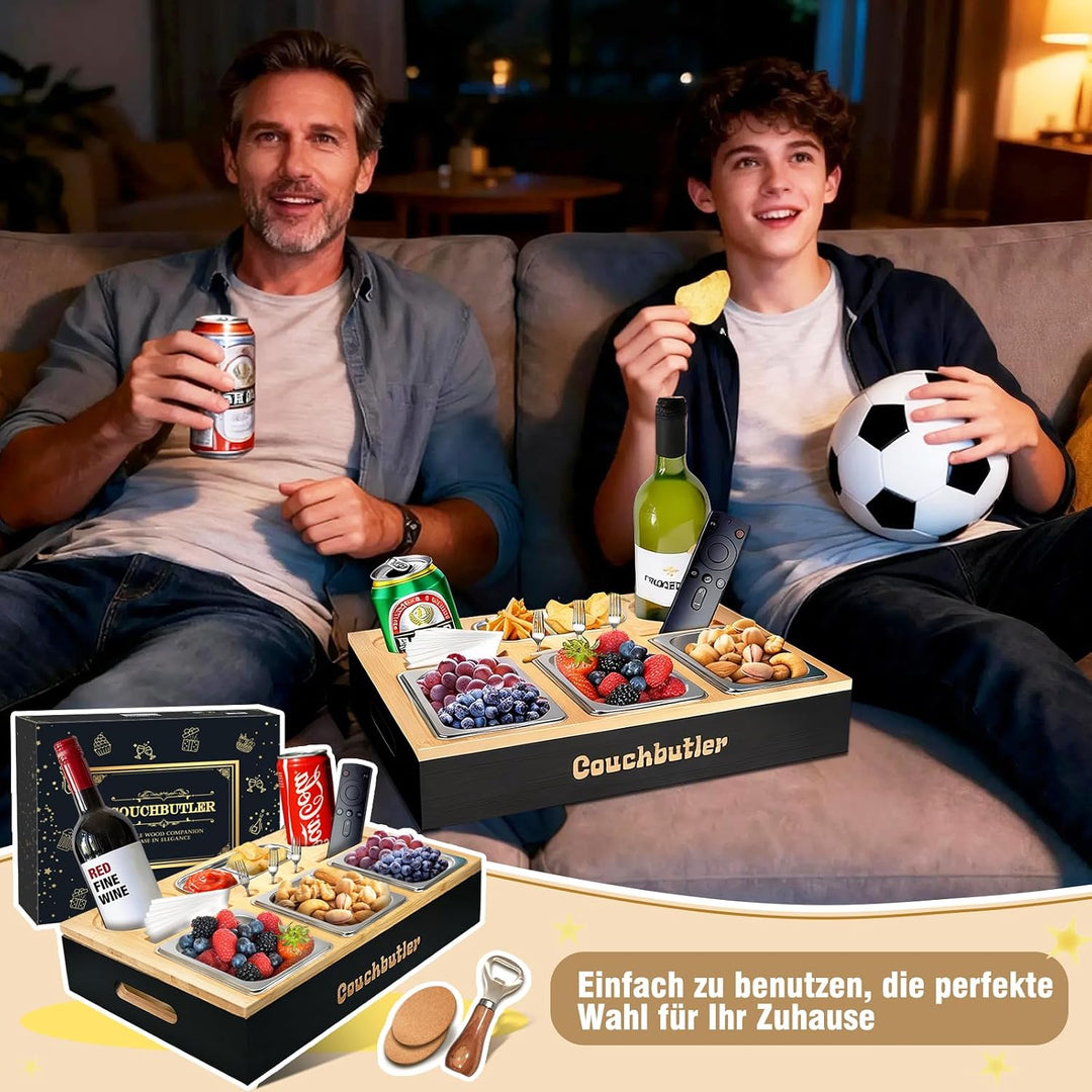 Couchbar Snackbox, Couch Bar Snackbar mit Geschenkbox, Sofa Tablett mit 3 Snackschalen, Sofatablett