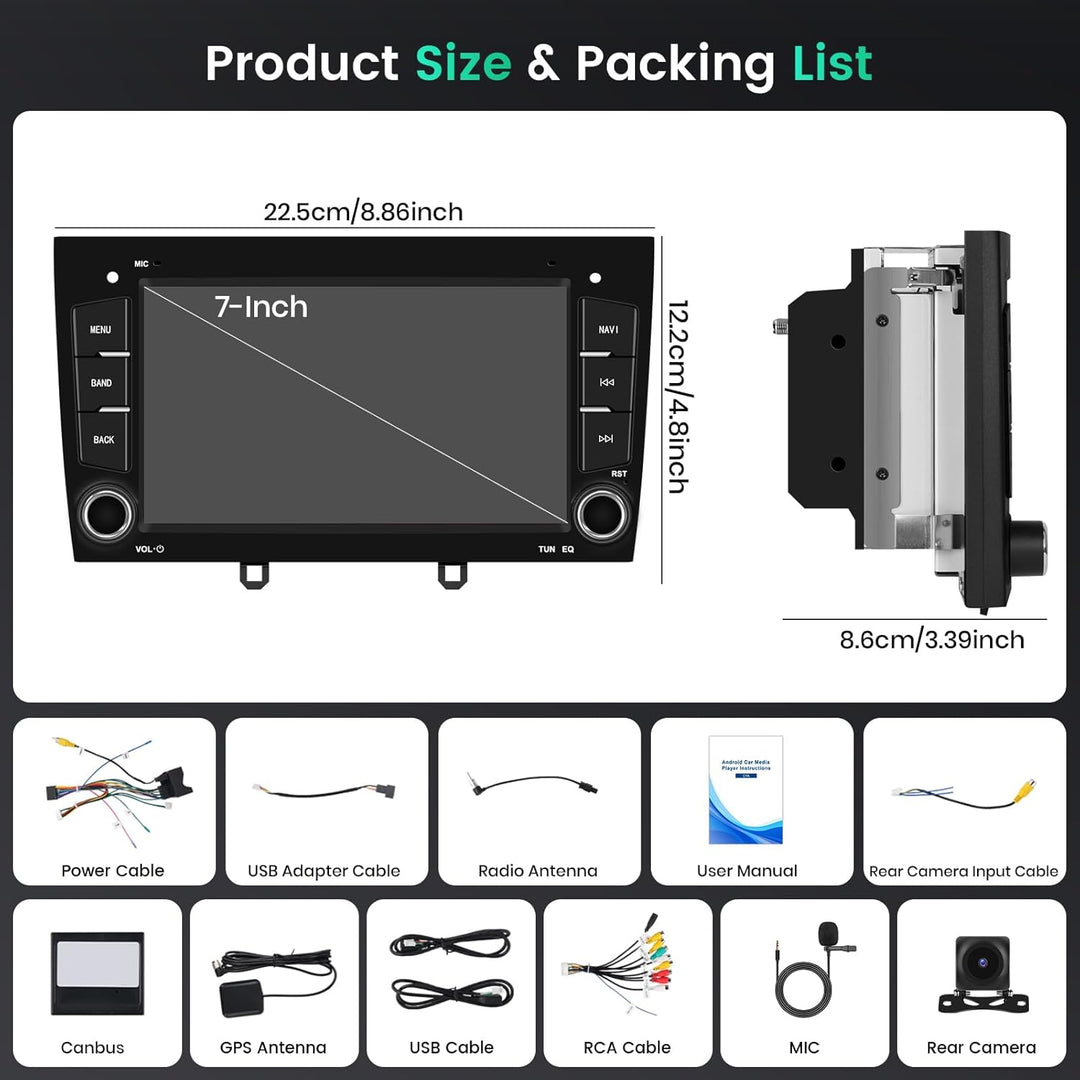 Hikity 8 Core/4G+64G/DSP Android 15 Autoradio für Peugeot 408 2010-2024 mit Wireless CarPlay Android