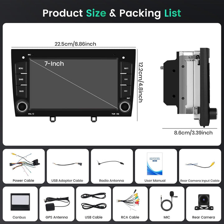 Hikity 8 Core/4G+64G/DSP Android 15 Autoradio für Peugeot 408 2010-2024 mit Wireless CarPlay Android