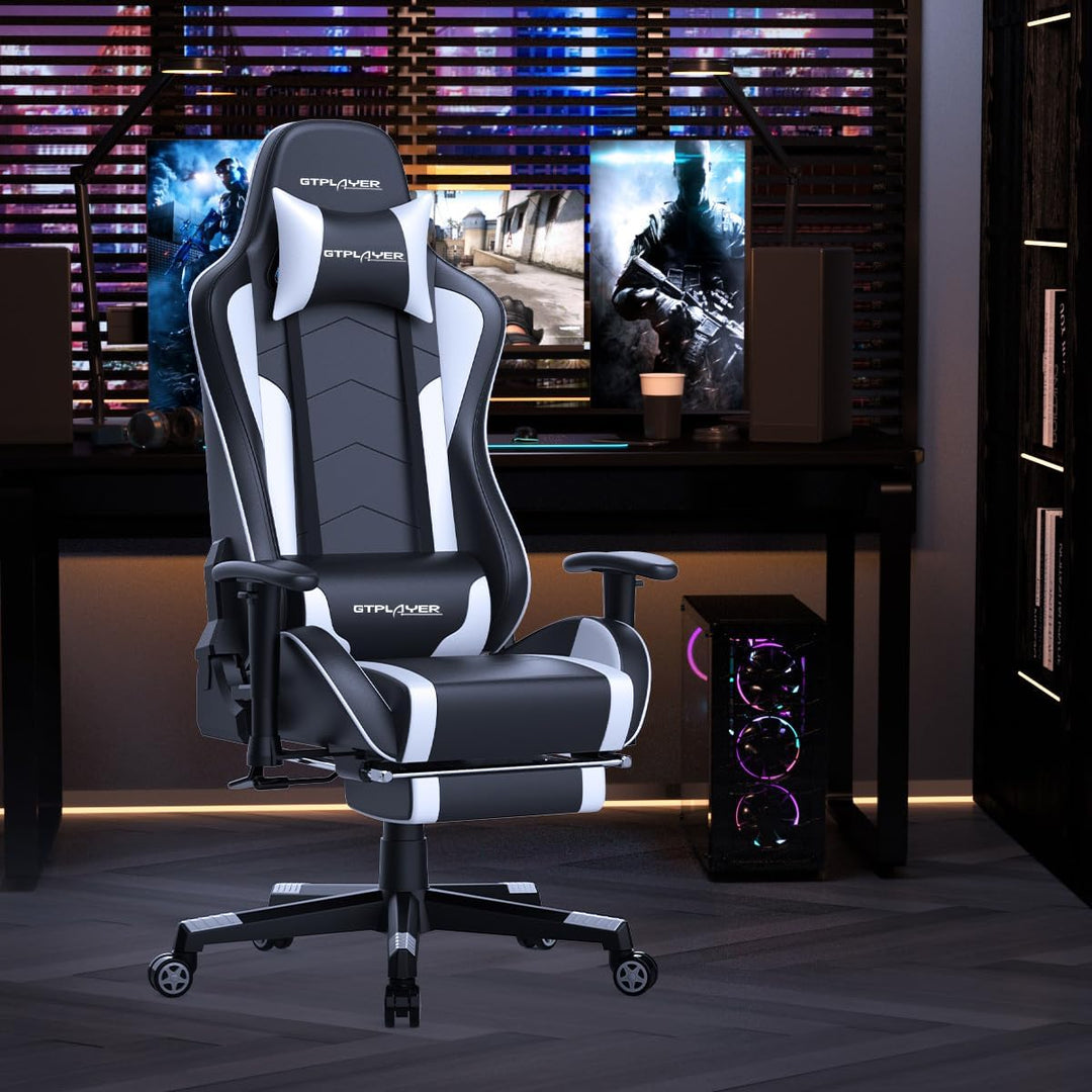 GTPLAYER Gaming Stuhl mit Fussstützen Lautsprecher Bluetooth, Gamer Stuhl Ergonomischer Computerstuh
