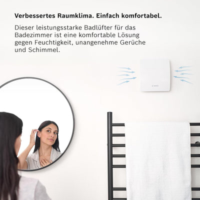 Bosch Badlüfter Fan 1500 DH 100mm Durchmesser, mit Luftfeuchtigkeitssensor und einstellbare Nachlauf