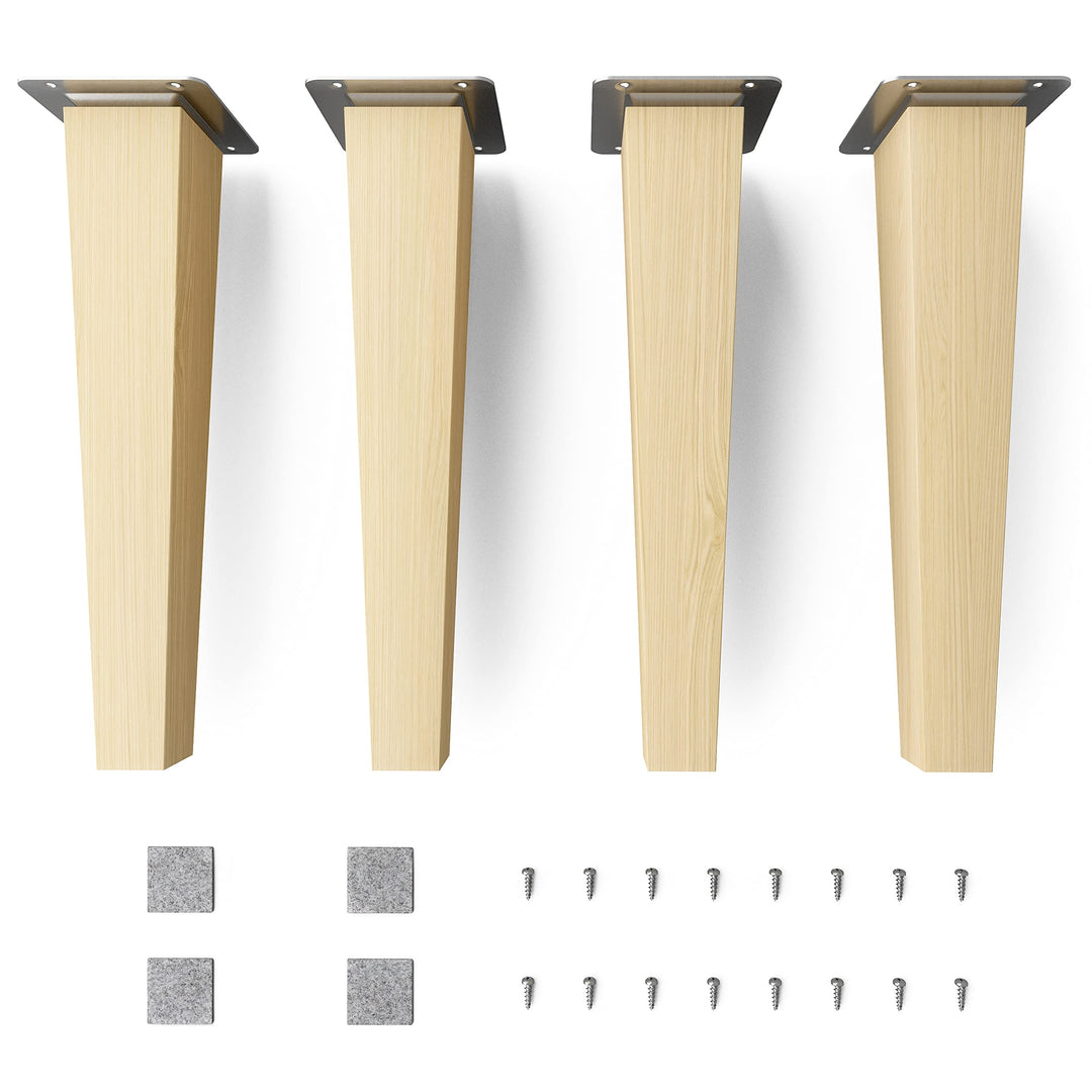 sossai® Holz-Möbelfüsse - Clif Square | Natur (unbehandelt) | Höhe: 25 cm | HMF3 | eckig, konisch (g