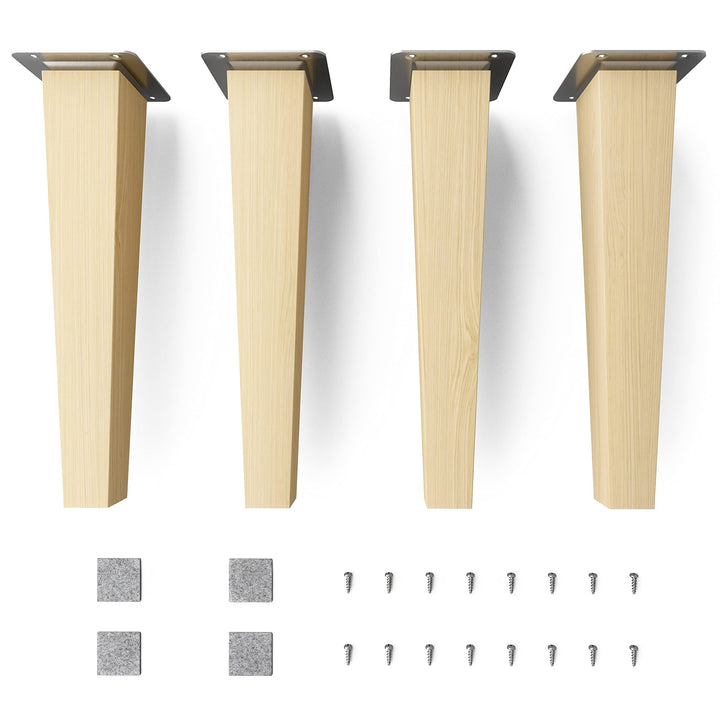 sossai® Holz-Möbelfüsse - Clif Square | Natur (unbehandelt) | Höhe: 25 cm | HMF3 | eckig, konisch (g