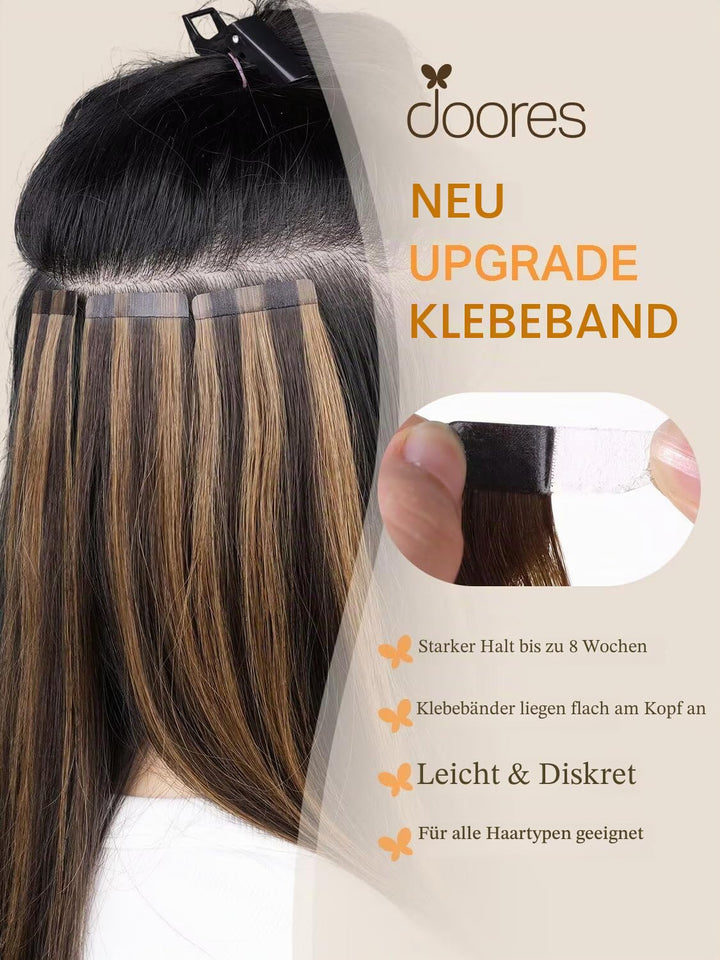 DOORES Tape in Extensions Echthaar, Balayage Natürliches Schwarz bis Hellblond 40cm (16zoll) 50g 20p