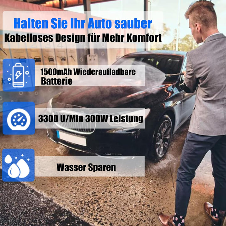 Akku Hochdruckreiniger, 24V Max 50Bar Mobile Akku-Hochdruckreiniger mit Eimer &amp; 2 Akku 1500mAh Tragb
