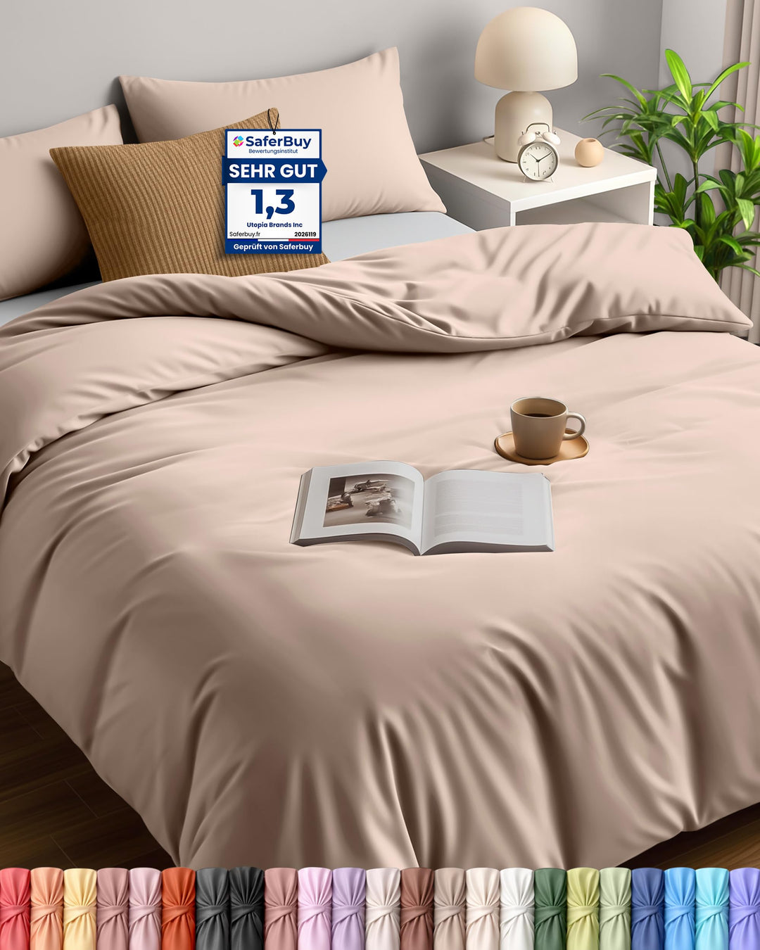 Utopia Bedding Bettwäsche 200x200 Set - Mikrofaser Bettbezug 200x200 cm + 2 Kissenbezüge 50x75 cm -