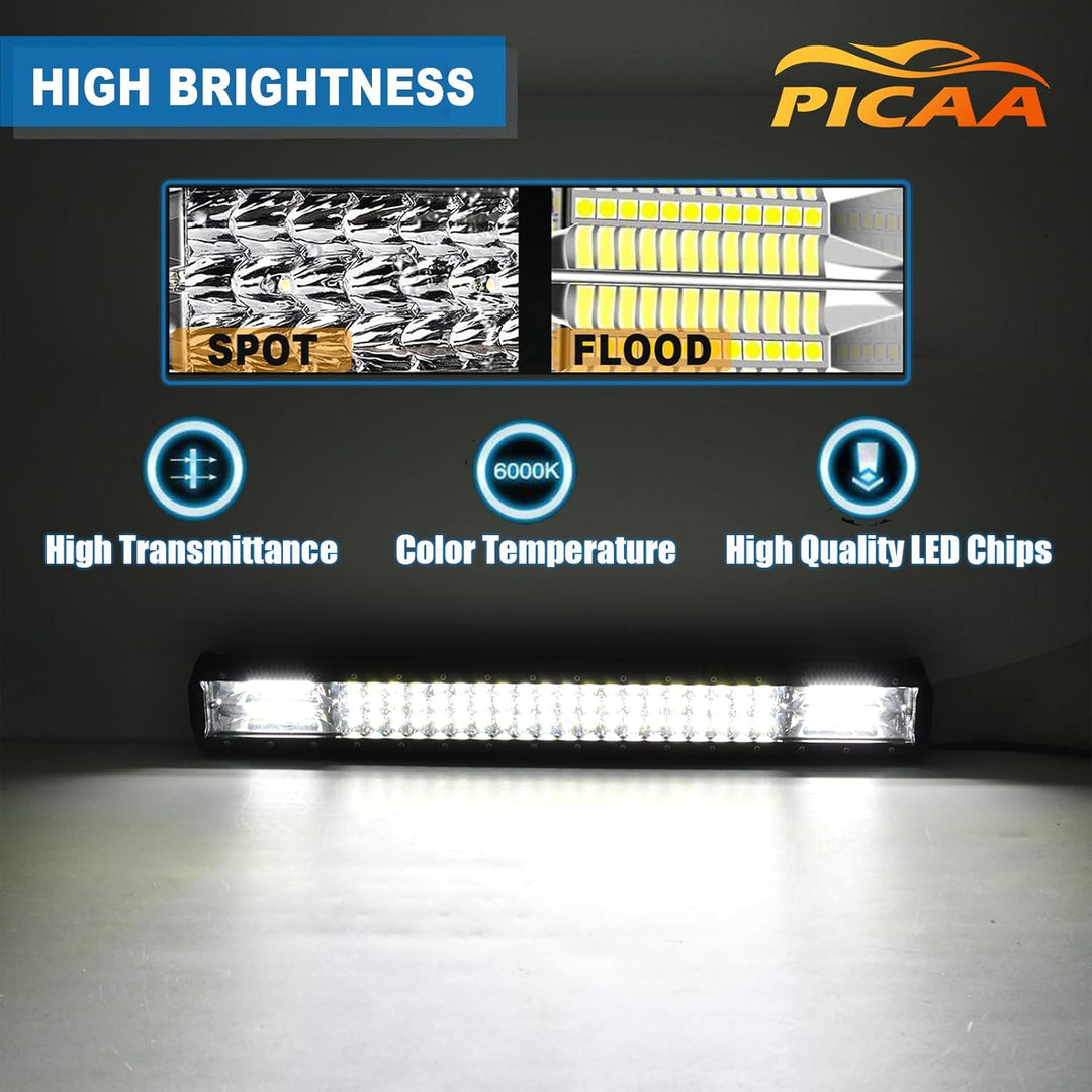 PICAA 324W 23 Zoll LED Lightbar Tri-Reihe LED Lichtbalken Arbeitsscheinwerfer 12V 6000K Wasserdicht