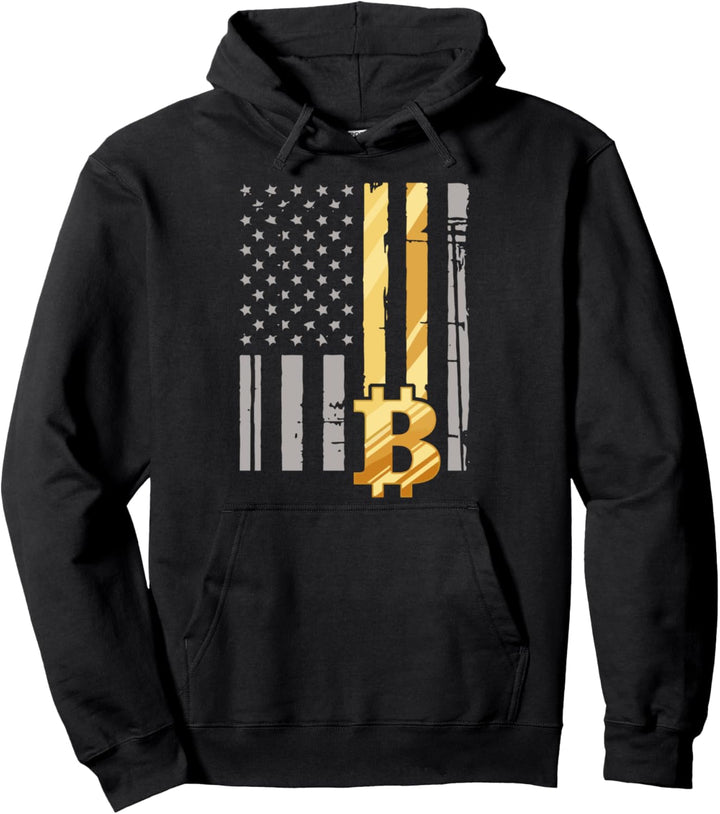 Bitcoin USA Flag - Cryptocurrency Digital Currency 2 Da Moon Pullover Hoodie