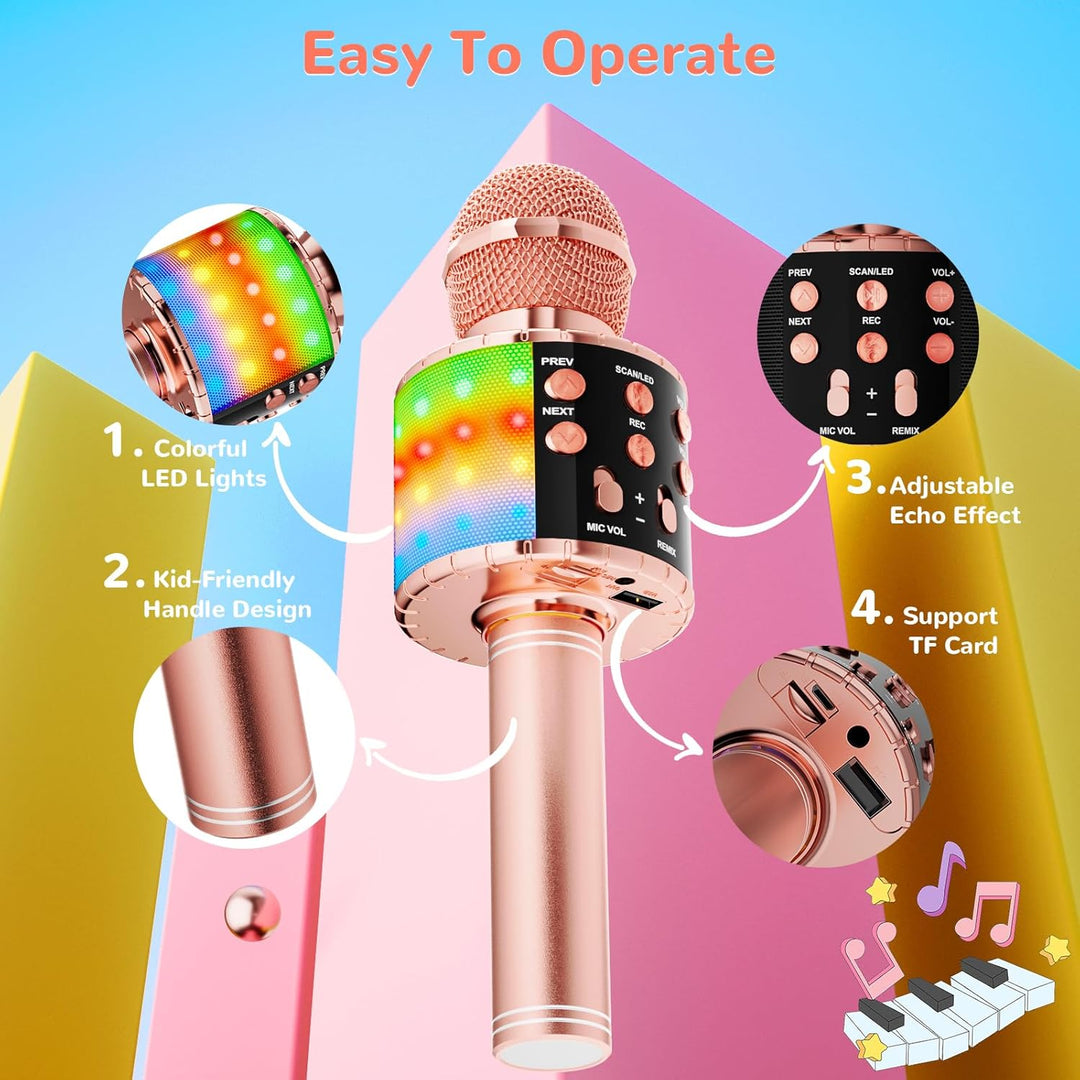 Magic Sing LED Karaoke Mikrofon Kinder, Drahtloses Bluetooth Spielzeug ab 3-12 Jahre Geschenk Mädche