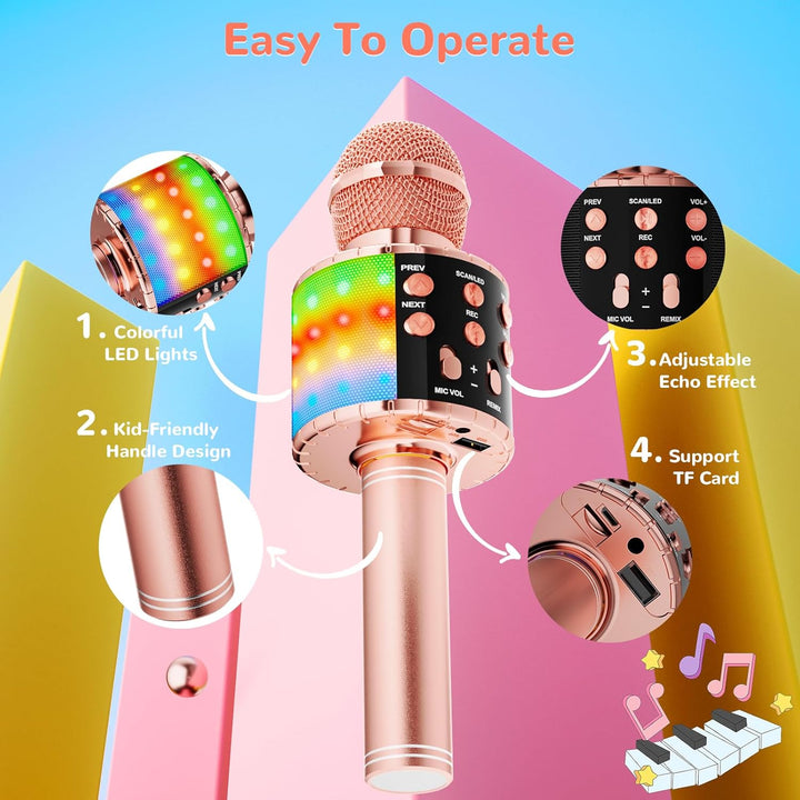 Magic Sing LED Karaoke Mikrofon Kinder, Drahtloses Bluetooth Spielzeug ab 3-12 Jahre Geschenk Mädche