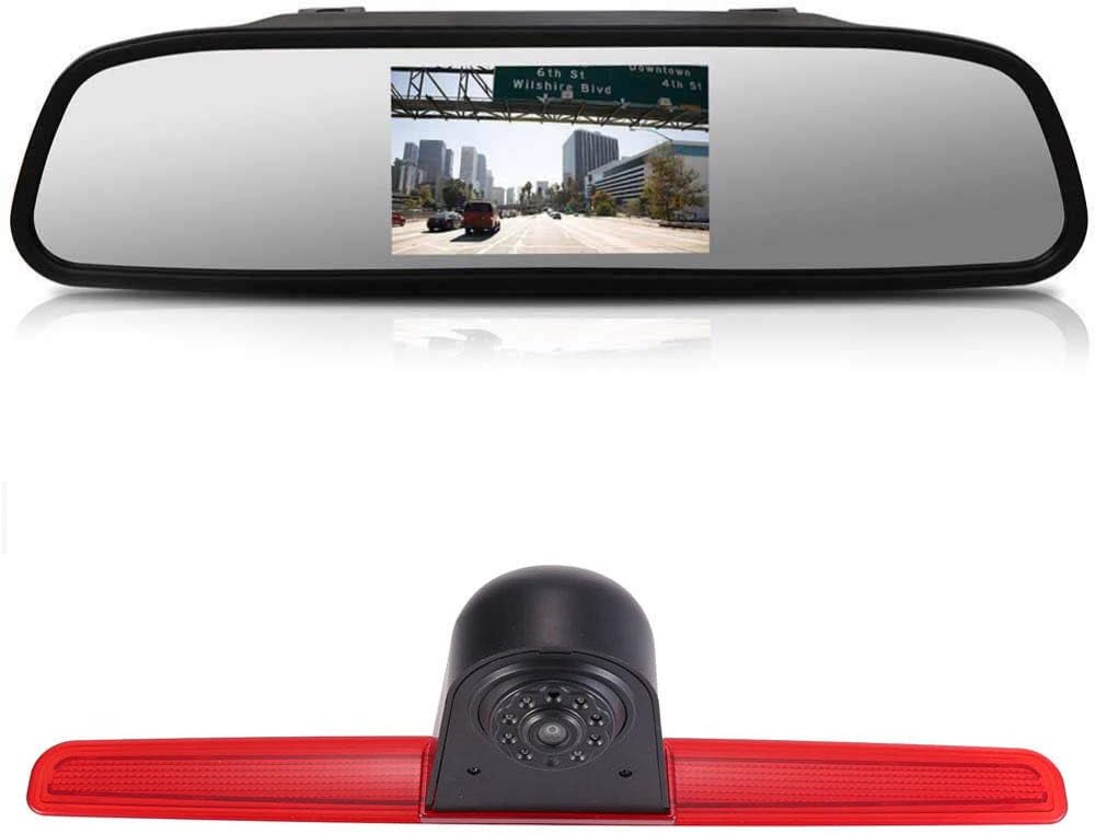 「12mm Objektiv CMOS Rückfahrkamera + 4.3 Zoll Auto Rückspiegel」Bremsleuchte Auto Dach Rückfahrkamera