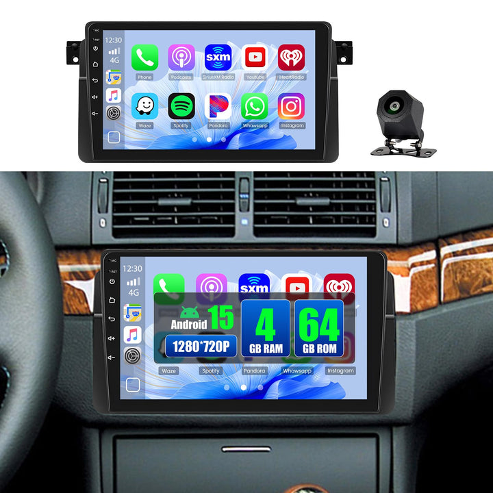 Hikity 5G WiFi 4+64G Android Autoradio für BMW E46 1998-2006, 9-Zoll-IPS-Touchscreen mit Wireless Ca
