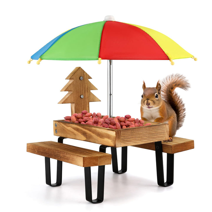 Eichhörnchen Futtertisch mit Regenschirm, Hölzerner Eichhörnchen Picknicktisch Futterspender mit Mai