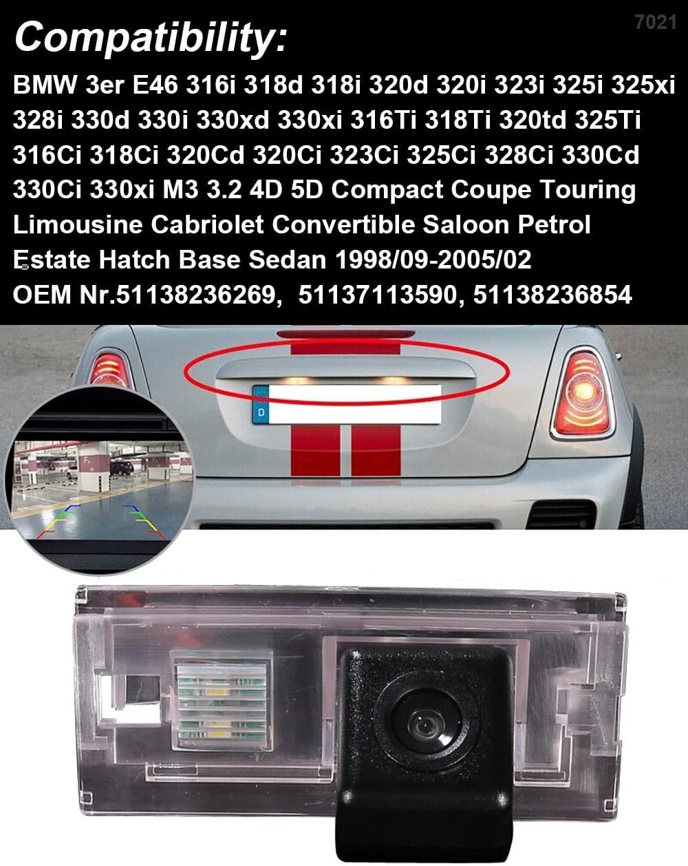 Wasserdicht Kennzeichenleuchte Rückfahrkamera Rückansicht Kamera für E46 318 3er 316i Mini Cooper R5