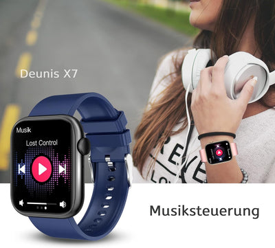 Deunis X7 Smartwatch mit Telefonfunktion 1,85 Zoll Damen Herren, Fitness Tracker, Schlafmonitor, Sch