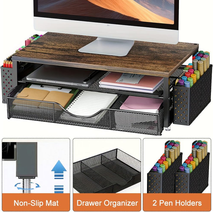 FARYODI Schreibtisch-Monitorhalterung mit 2 Stück Stifthaltern Schublade, Schreibtisch-Organizer, Mo