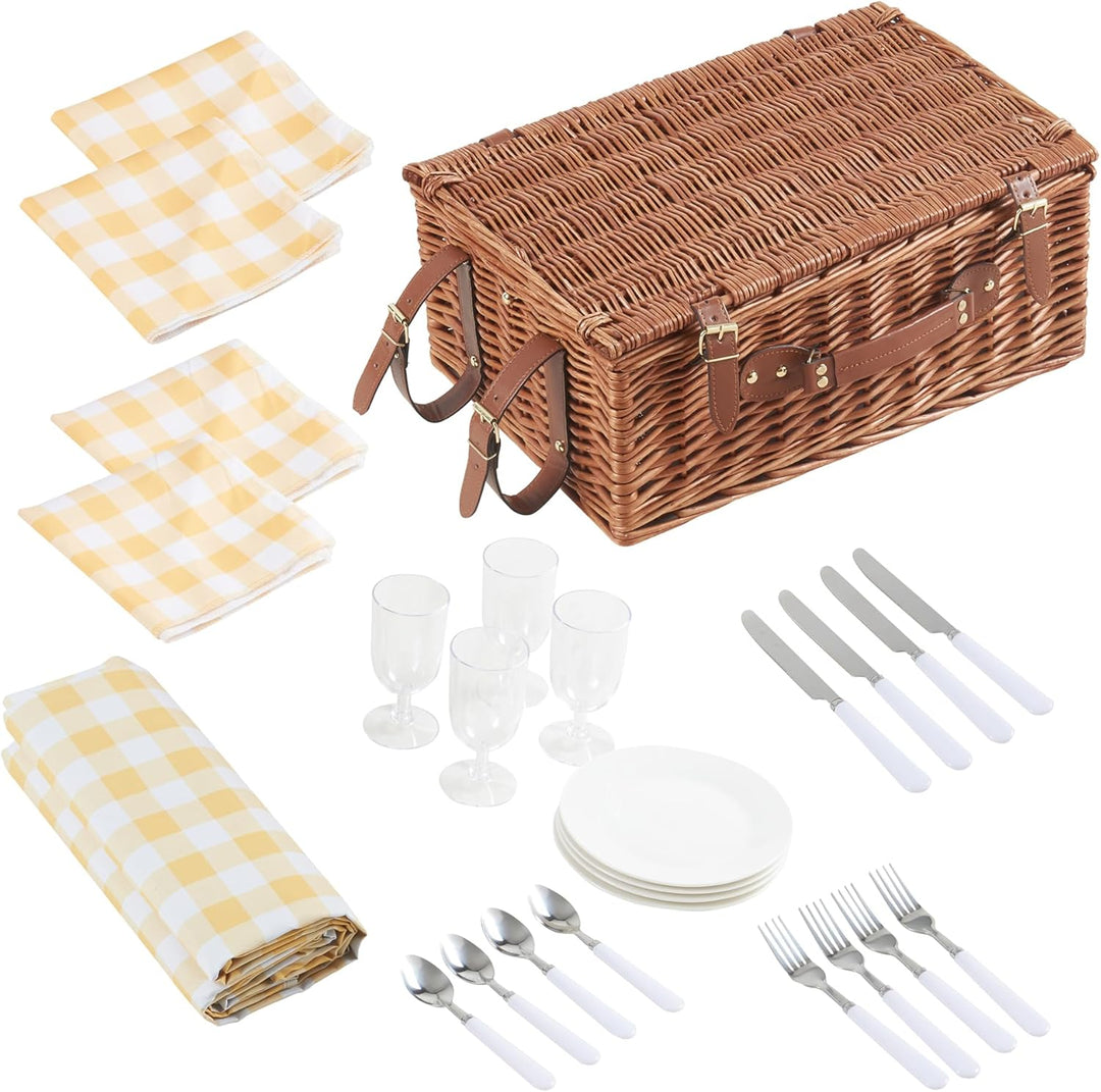 casa.pro Picknickkorb für 4 Personen Brindisi Komplettset mit Kühlfach Weiden Flechtkorb Picknick Se