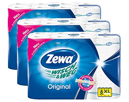 Zewa Wisch und Weg Küchenrollen Original, saugstarke Wischtücher im Vorteilspack, 3 x 8 Rollen (24 x