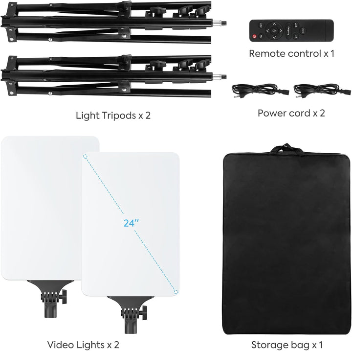 2 Stück 24'' LED VideoLicht Set, 2800-6500K dimmbare Kontinuierliche Fotografie Beleuchtung mit Fern