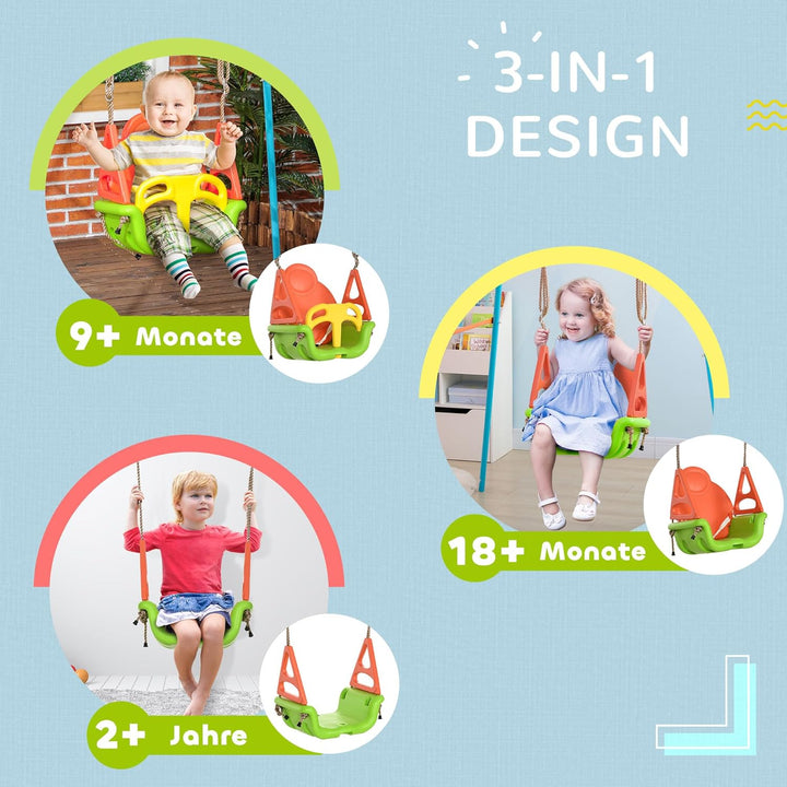 Outsunny Babyschaukel 3 in 1 Kinderschaukel Babysitz verstellbar Mitwachsend Schaukelsitz mit Rücken