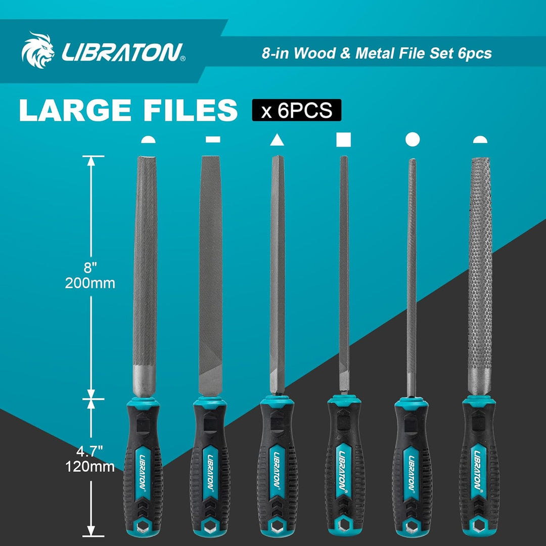 Libraton Feilensatz Metall und Holz 6tlg, Kohlenstoffstahl Feilen Satz, Profi Feilenset, 200mm Metal