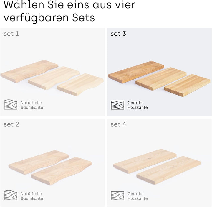 LAMO Manufaktur 3 Stück Wandregal aus Holz mit unsichtbarer Befestigung 40/35/30cm | Wandregal Holz