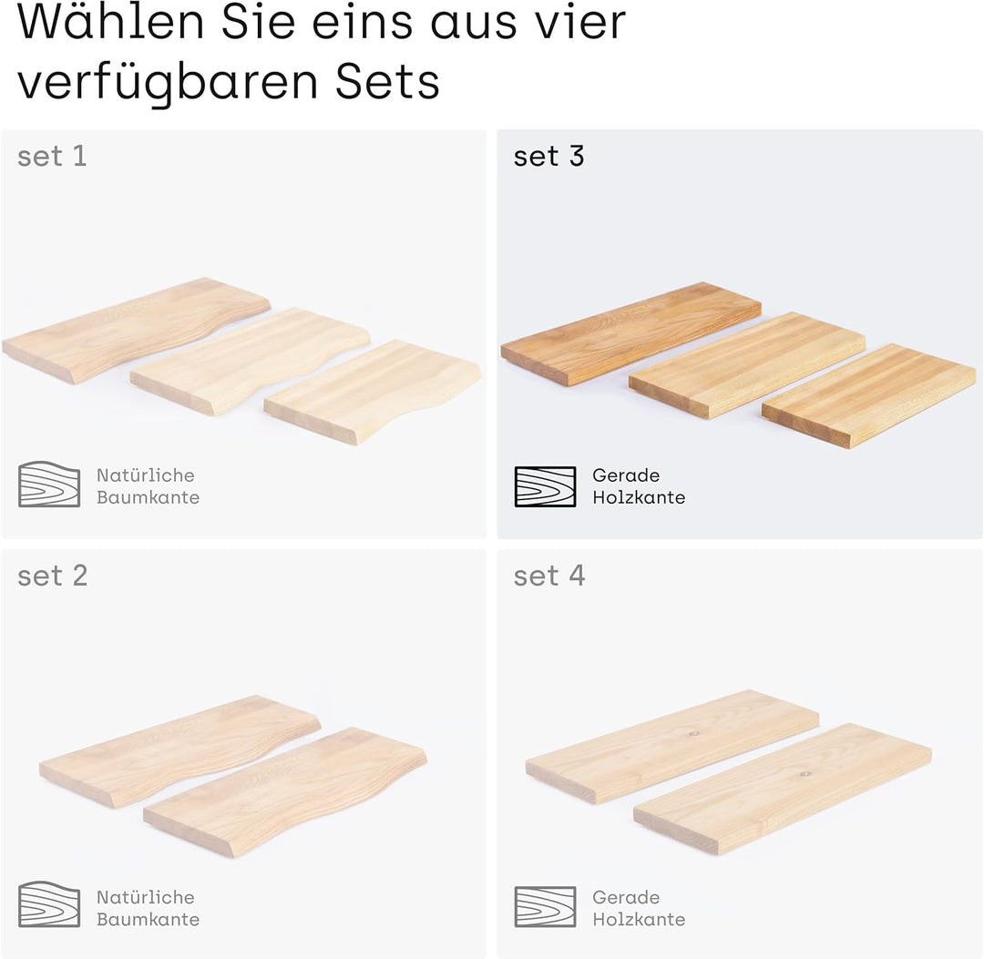 LAMO Manufaktur 3 Stück Wandregal aus Holz mit unsichtbarer Befestigung 40/35/30cm | Wandregal Holz