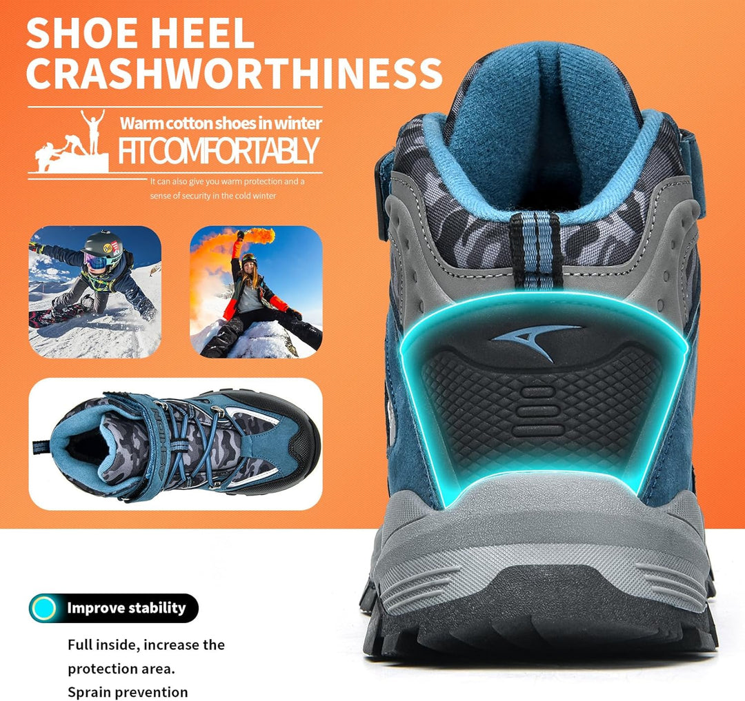 ASHION Jungen Winterschuhe Kinder Schneestiefel gefüttert und wasserdicht – rutschfeste Outdoor Wand