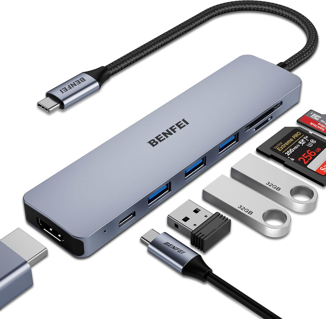 BENFEI USB C HUB 7in1,USB-C HUB Multiport Adapter mit HDMI(4K@60Hz Zertifiziert)/100W Power Delivery