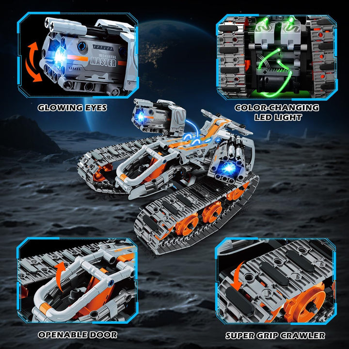 Technik Roboter für Kinder mit LED Licht, 5-in-1 APP und Fernbedienung Bausatz RC Robot/Tracked/Race