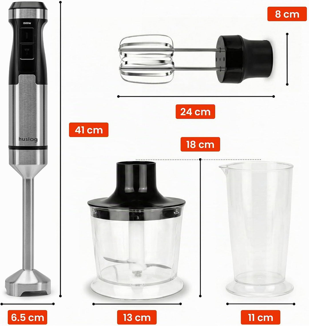 BlendPlus Stabmixer 3in1 – 1500W Hochleistungsmixer mit Edelstahlklingen, Zerkleinerer, Schneebesen