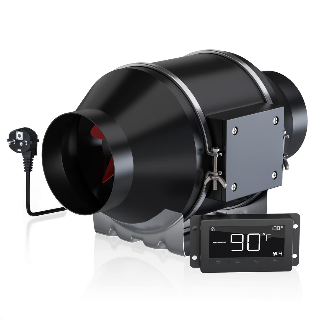 Rohrventilator Ø 100 mm 360 m³/H Abluftventilator mit Temperatur- und Feuchtigkeitsregler für Booste