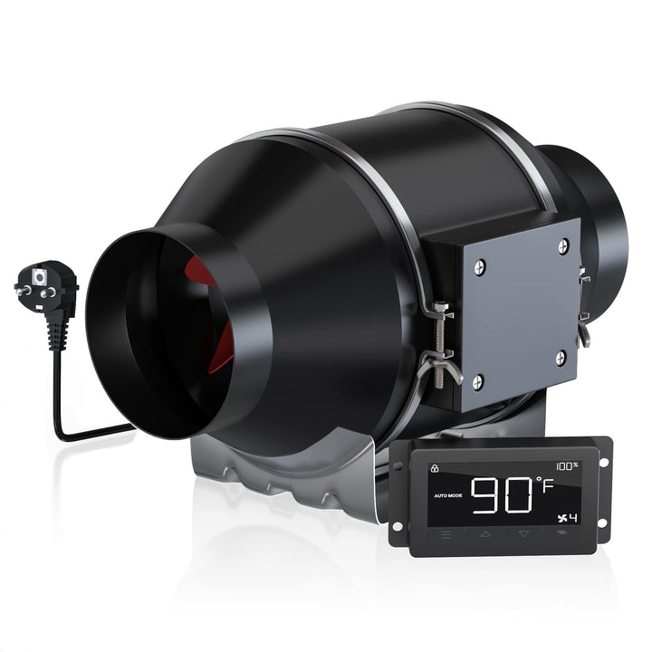 Rohrventilator Ø 100 mm 360 m³/H Abluftventilator mit Temperatur- und Feuchtigkeitsregler für Booste