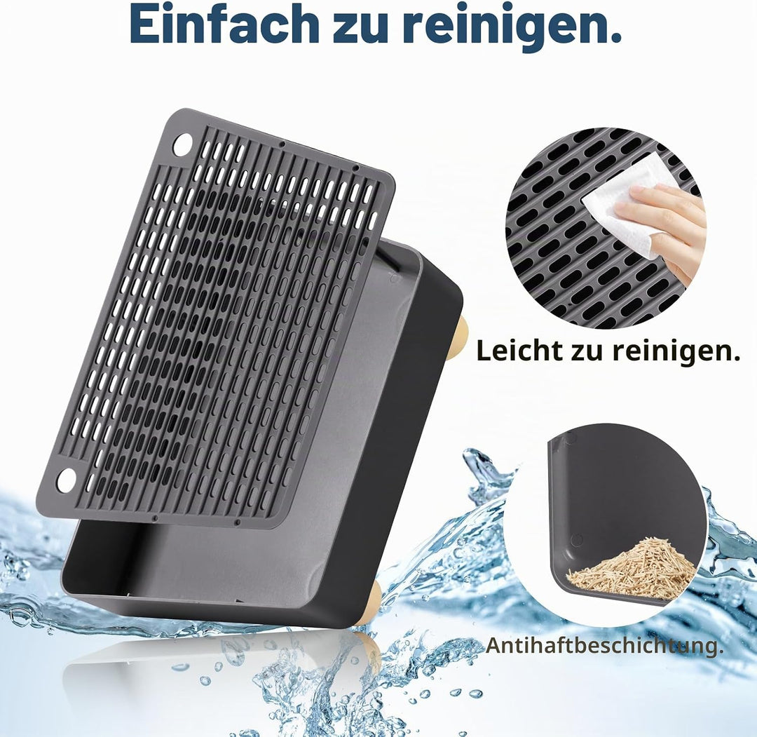 Katzentoilettenrampe, Katzen Treppen &amp; Stufen mit Holzfüsse Filterfunktion, leicht zu reinigender Ti