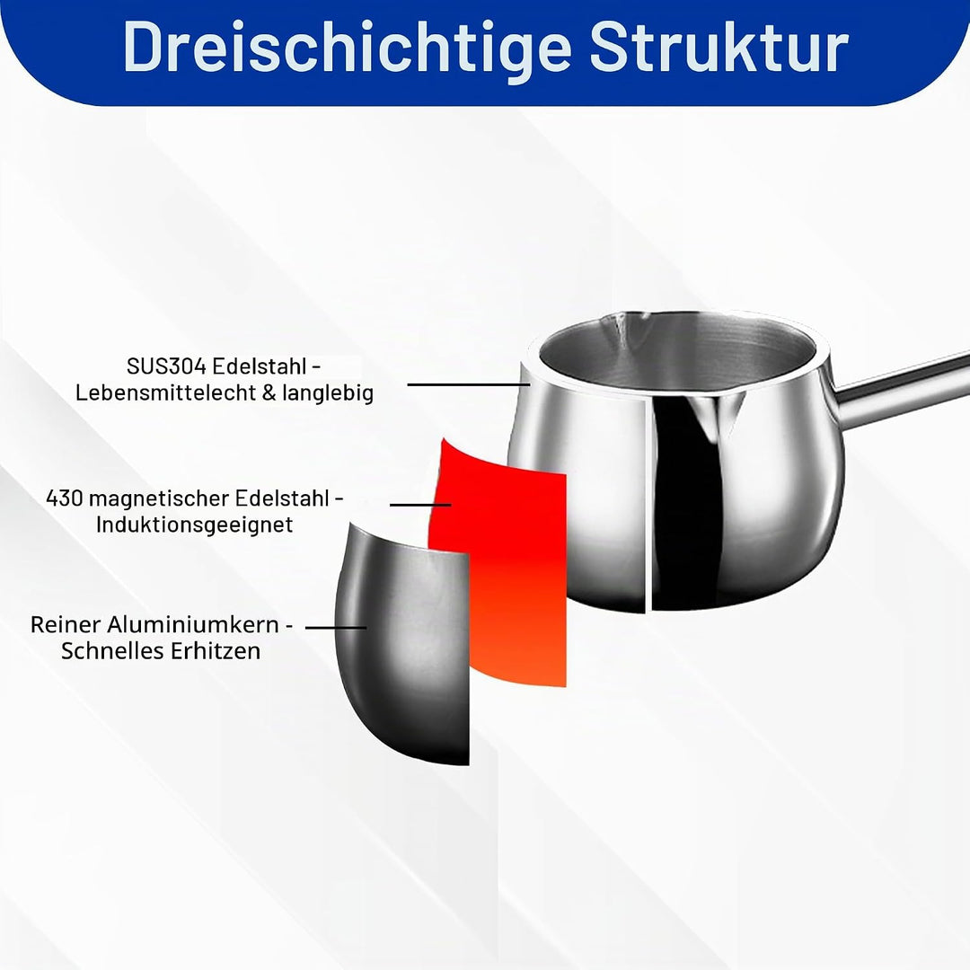 IMEEA Milchpfanne 10oz/300ml Kaffeekanne Butterwärmer mit langem Griff Induktions-Milchwärmertopf SU