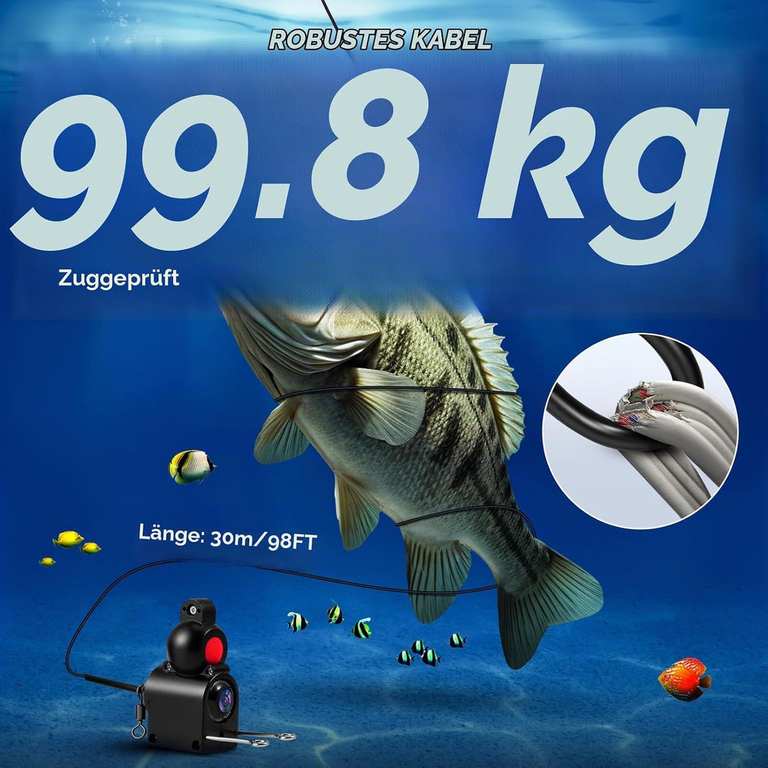 Tragbarer Fishfinder, Unterwasserkamera Angeln mit 4.3" IPS Display und 30m Kabel, Weitwinkel-Infrar