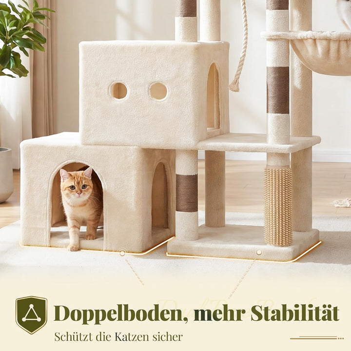 Hey-brother Kratzbaum, 130 cm Kratzbaum für Kätzchen und kleinere Katzen mit 2 geräumigen Höhle, 2 P