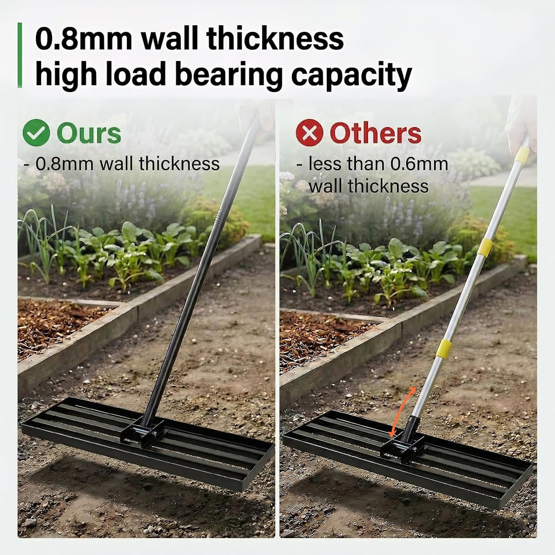 Rasen-Nivellierrechen, 76 cm x 25 cm, robuster Metall-Nivellierer mit 200 cm ergonomischem langem Gr