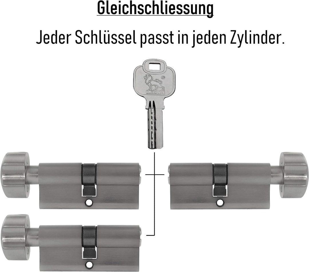 3x Knaufzylinder KD 60 mm 30/30 gleichschliessend inkl. 15 Schlüssel