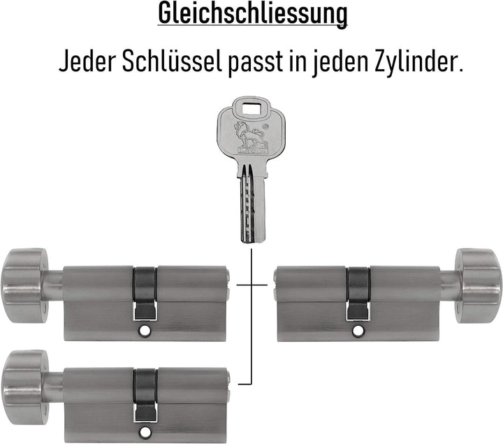 3x Knaufzylinder KD 60 mm 30/30 gleichschliessend inkl. 15 Schlüssel