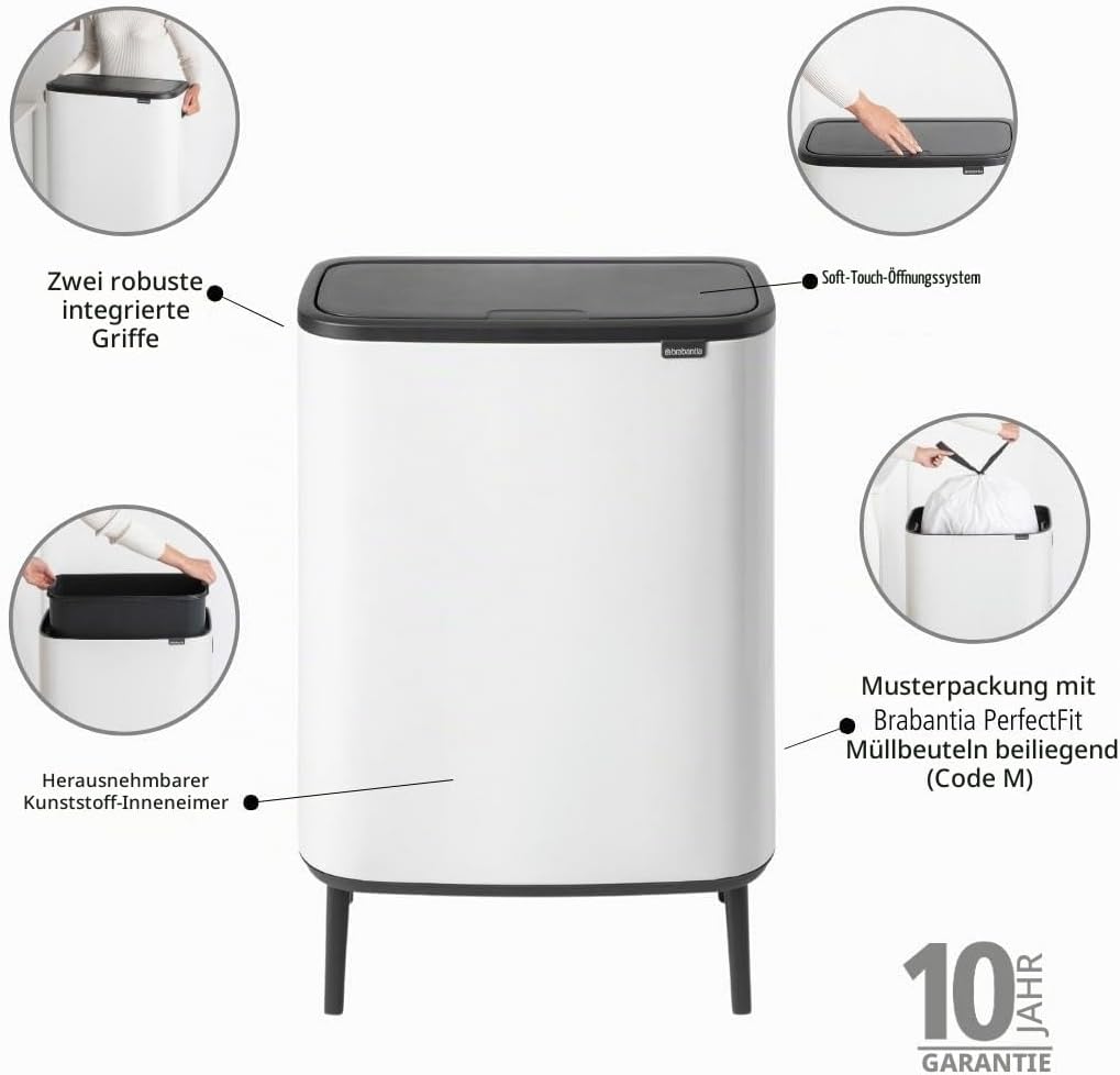 Brabantia 130205 Mülleimer, Weiss, 60 liter