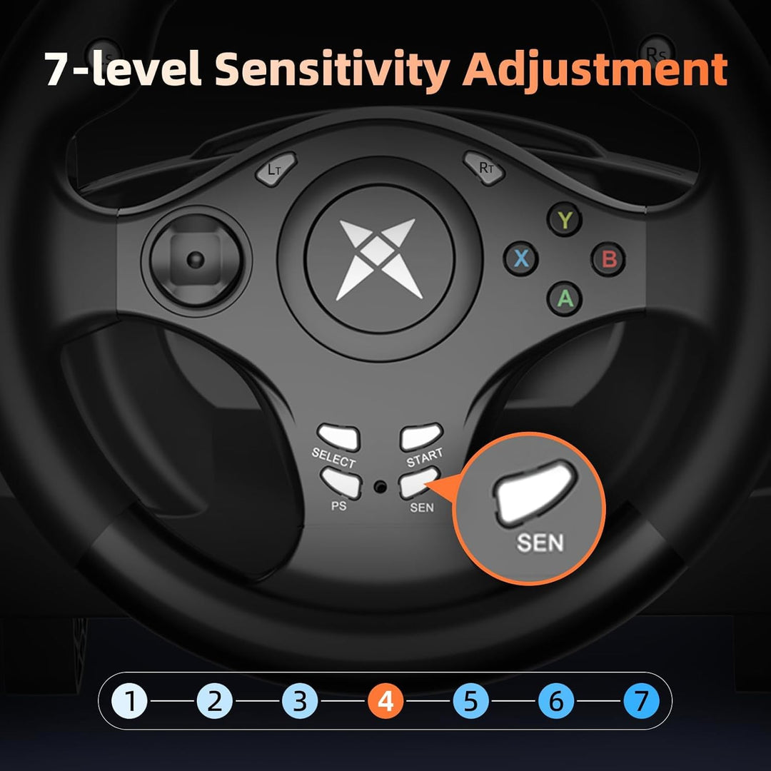 DOYO Gaming Lenkrad mit Pedalen, Lenkrad PC mit Vibration und Force Feedback, 270° PS4 Lenkrad mit P