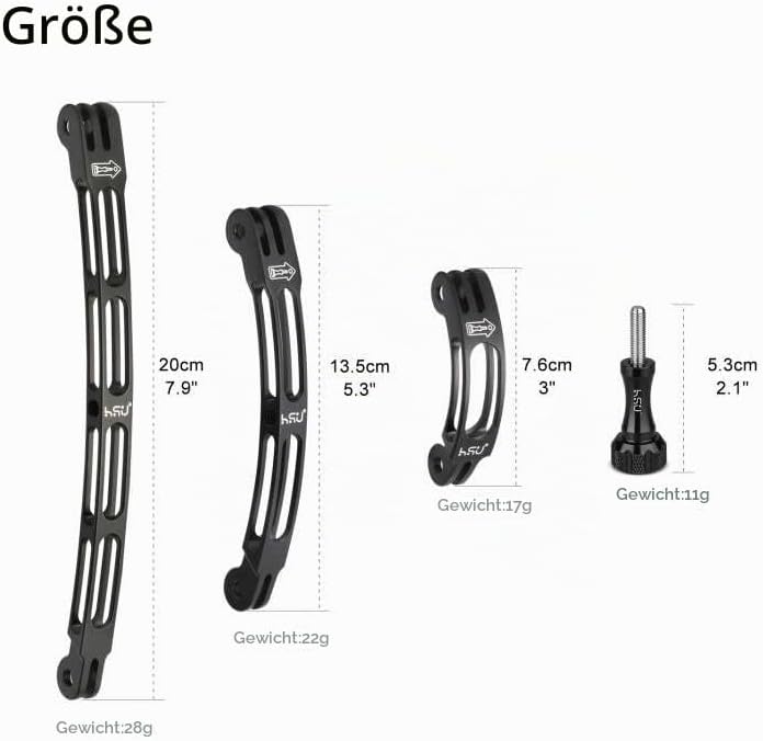 HSU Aluminium Helmet Mount Kit für GoPro, Gebogene Verlängerungsarme für Hero 12/11/10/9/8/7/6/5/4/3