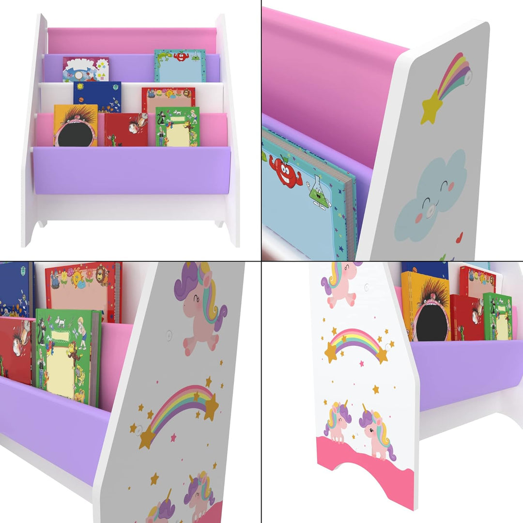 [en.casa] Kinderregal Fisterra Kinder-Bücherregal freistehend mit Einhorn-Motiv 74 x 62 x 29 cm Kind
